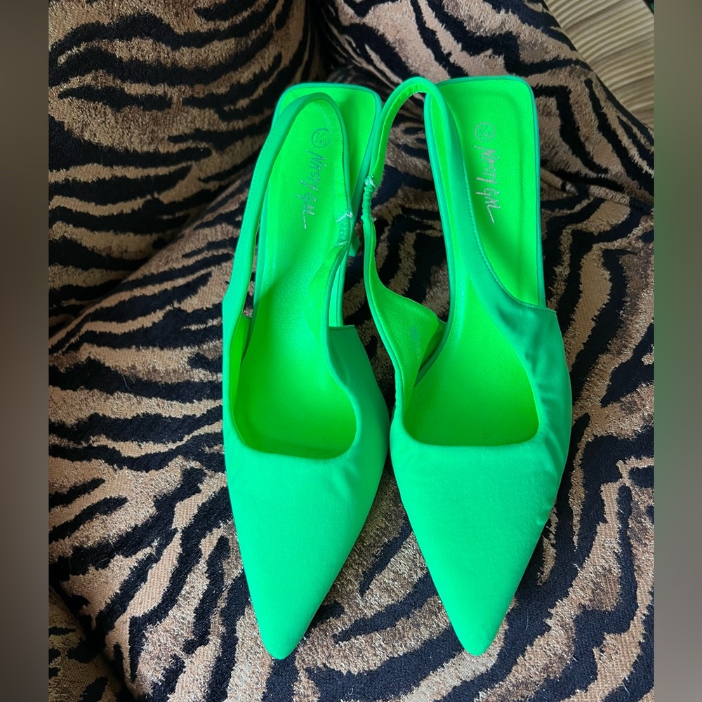 Nasty Gal Neon Green SlingBack Mules